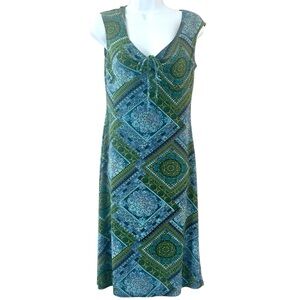 BLIND DATE VTG 90s Y2K Green Blue Paisley Dress Sz M Empire Waist Fairy USA